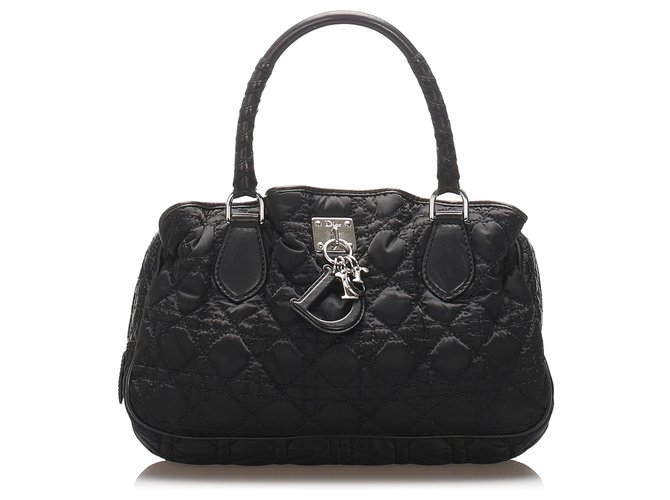 Dior Black Cannage Lovely Nylon Handbag Leather Pony-style calfskin Cloth  ref.221122