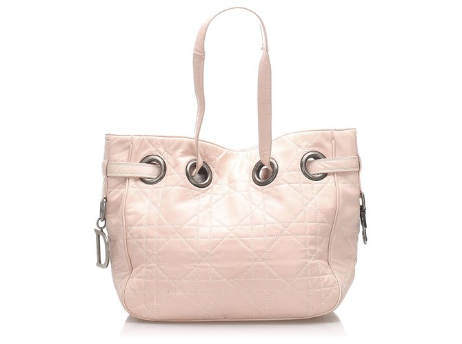 Bolso de hombro de cuero rosa Cannage Dior Becerro  ref.221124