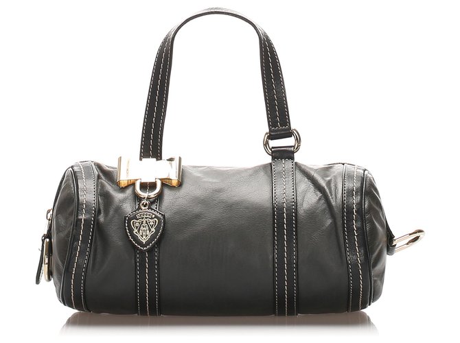Gucci Black Mini Duchessa Leather Boston Bag Pony-style calfskin