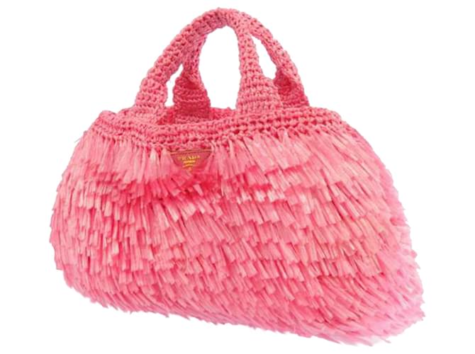 Prada Pink Raffia Handbag  - Joli Closet