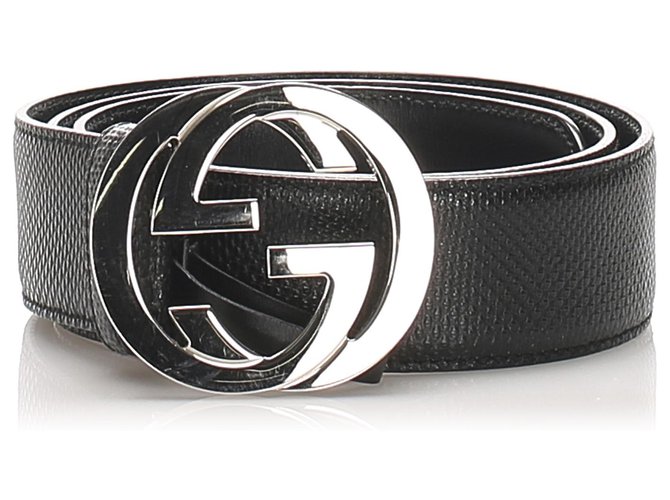Gucci Black lined G Leather Belt Silvery Metal Pony-style calfskin  ref.221153