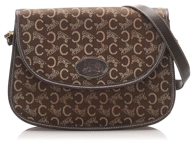 Céline Bolso bandolera Celine C Macadam marrón Castaño Cuero Lienzo Becerro Paño  ref.221164