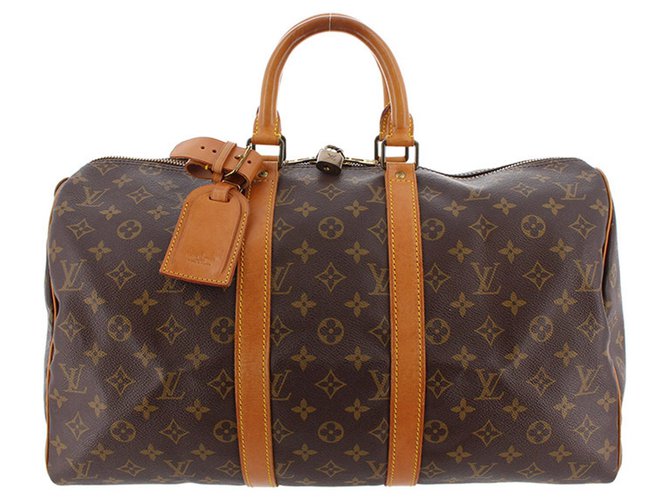 Louis Vuitton Brown Monogram Keepall 45 Leather Cloth  ref.221182