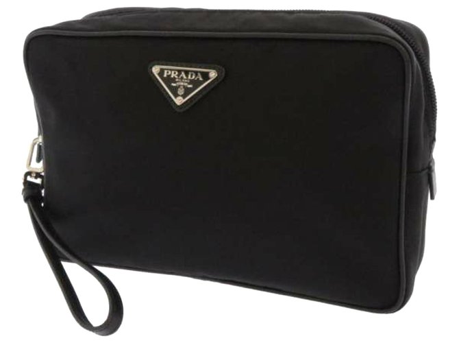 Prada Black Tessuto Clutch Bag Leather Pony-style calfskin Nylon Cloth  ref.221190