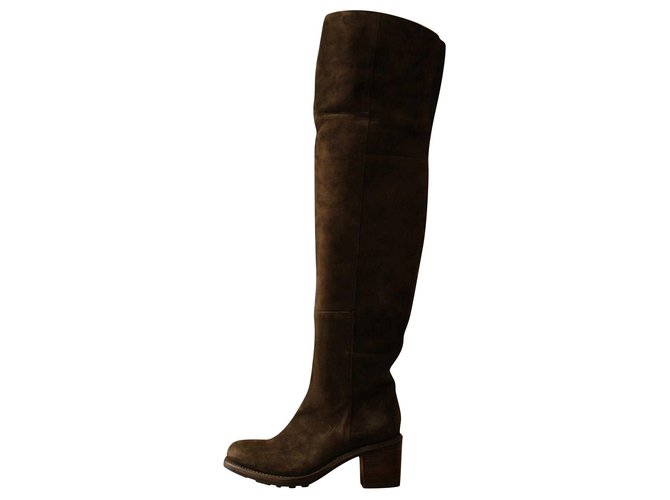 Free Lance Suede over-the-knee boots Olive green Leather  ref.221223