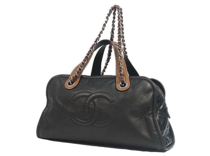 Chanel 2WAY cadena hombro bolso de mujer negro x herrajes plateados Hardware de plata Cuero  ref.221228