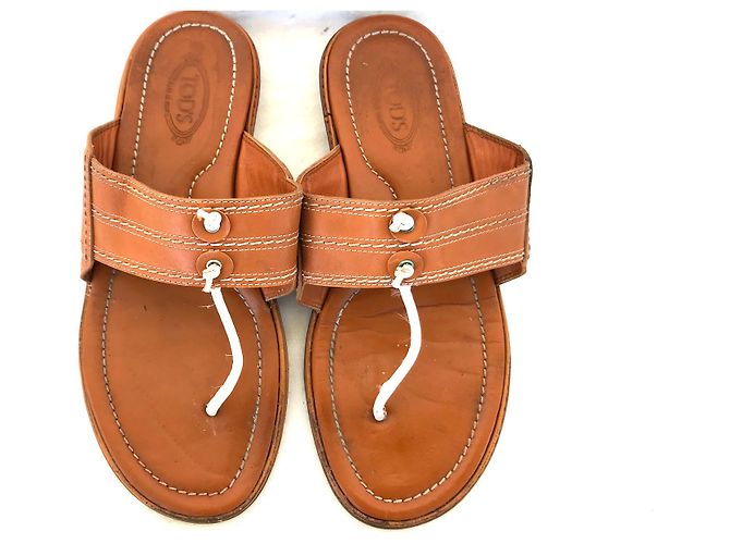 Tod's Leder Flip-Flops Camel Karamell
