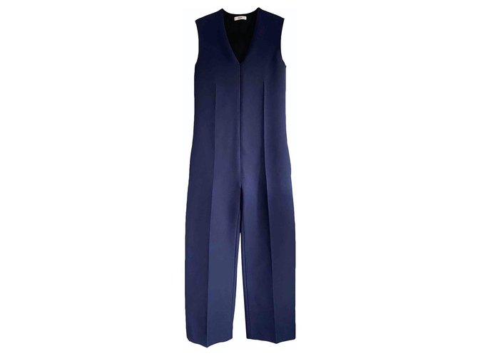 Wool Old Céline Jumpsuit 2015 show edition Blue Dark blue Silk  ref.221254
