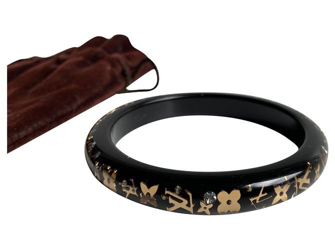 Bracelet Louis Vuitton Inclusion Plastique Noir Doré Chocolat  ref.221255