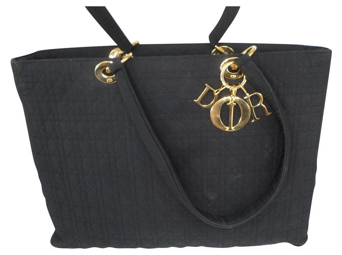 Lady Dior shopping bag. Black Cloth  ref.221261