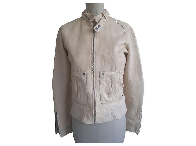Autre Marque Le temps des Cerises Bikerjacke aus Lammfell Beige