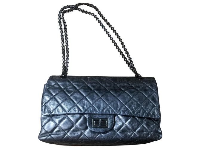 Chanel 2.55 Reissue 227 sac classic Simili cuir Noir  ref.221339