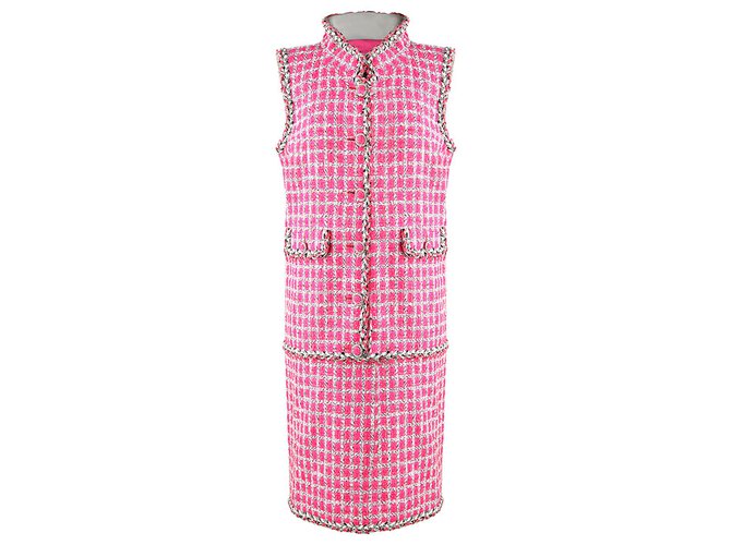 Chanel 8,7K $ Tweedkleid Pink  ref.221361
