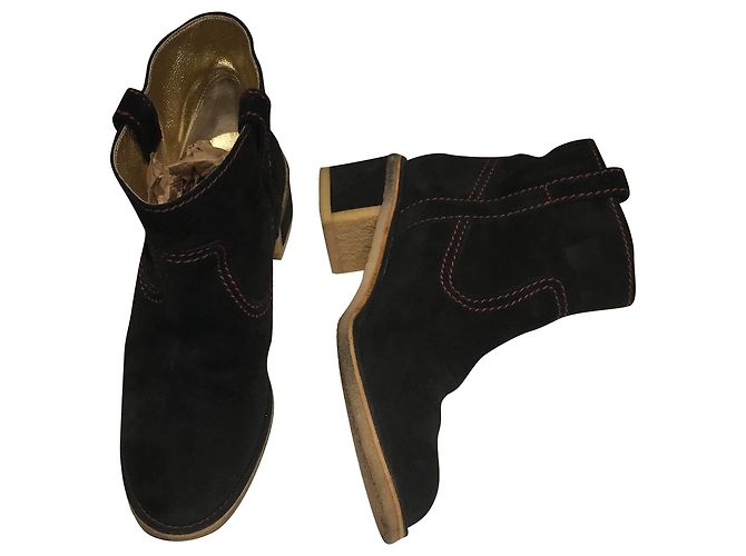 Chanel CC Suede Rubber Sole Ankle Boots Black