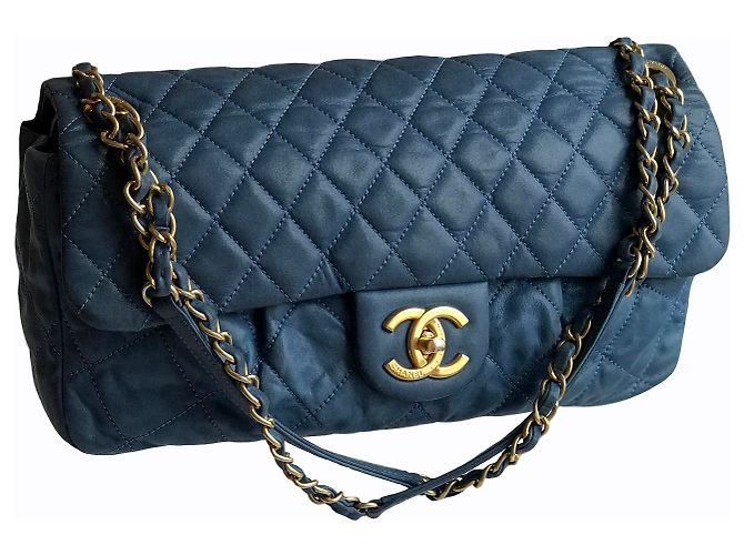 Timeless Chanel Bolsa de couro clássico limitada com caixa e saco para o pó Azul
