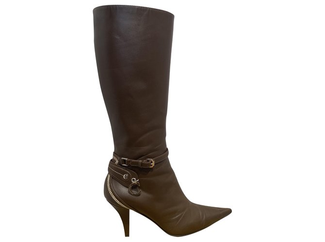 Christian Dior Boots Brown Leather  ref.221483