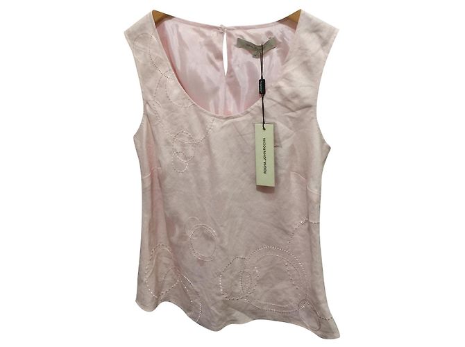 John Rocha Top de linho com pérolas Rosa
