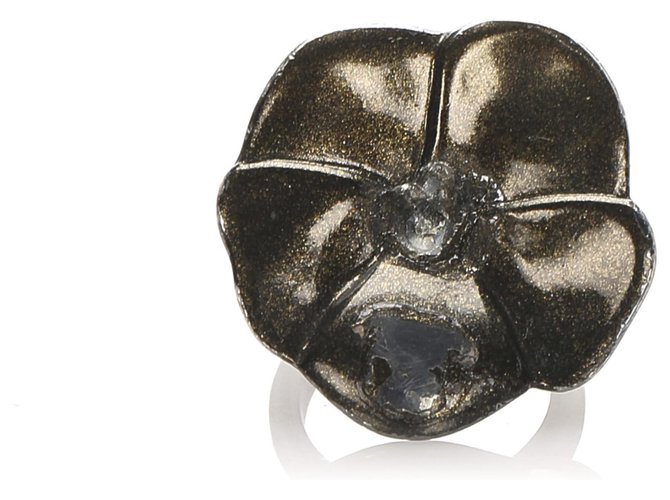 Chanel Black Camellia Ring Metal  ref.221574