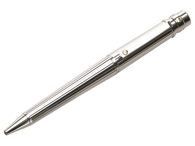 Cartier Silver Silver Ballpoint Pen Silvery Metal  ref.221581