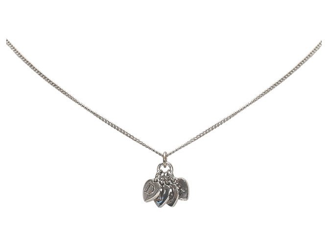 Dior Silver Heart Logo Anhänger Halskette Silber Metall  ref.221586