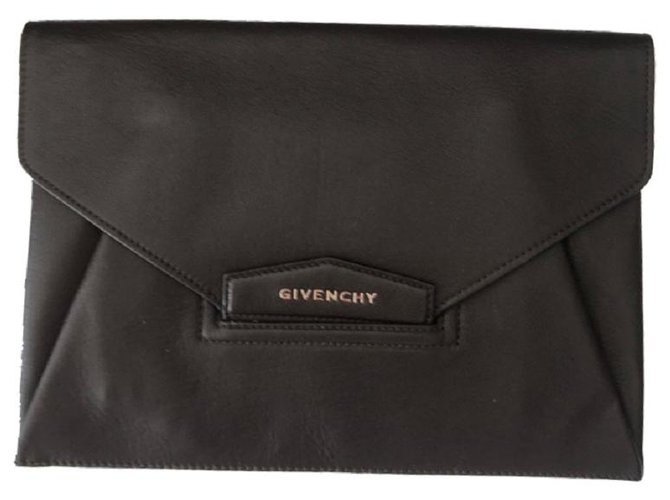 Givenchy Dark Brown Leather Antigona Clutch Bag  ref.221617