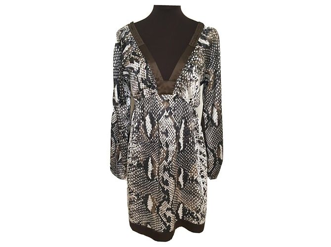 Vestido Joseph de seda con estampado de serpiente Castaño Beige Crudo