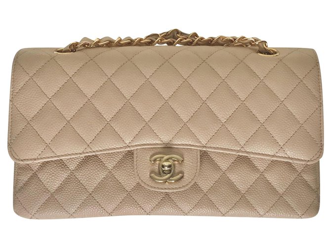 Timeless Bolsa Chanel Classic Bege Couro  ref.221666