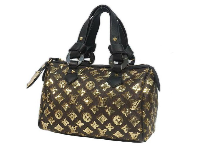 LOUIS VUITTON spangle Speedy 30 Womens handbag M40244 black x gold Golden  ref.221691