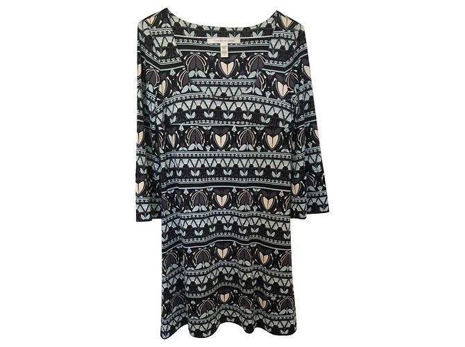 Diane Von Furstenberg Vestido DvF Latetia de seda com padrão asteca Azul Multicor