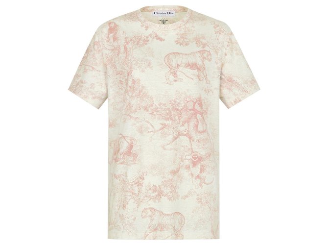 CAMISETA DIOR DIORIVIERA Jersey rosa de algodón y lino con estampado Toile de Jouy  ref.221719