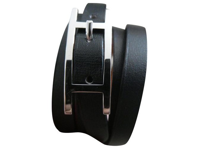 Hermès Behapi Armband 3/4 schwarze Türme / Black Box Leder  ref.221747