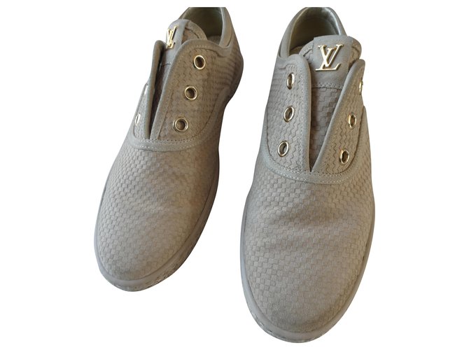 louis vuitton sneakers in checkered calf leather 38.5 Beige  ref.221752