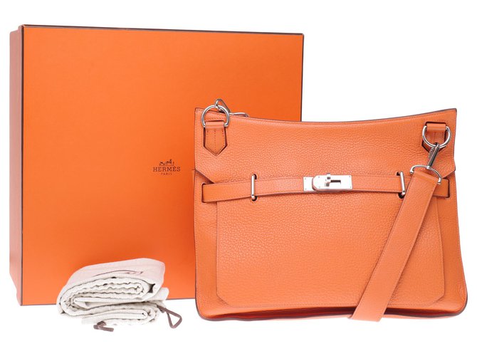 Jypsiere Espléndido bolso Hermès Jypsière en cuero Togo naranja, molduras de metal de paladio  ref.221759