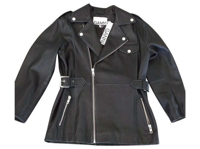 Ganni Biker jackets Black Leather  ref.221783
