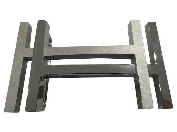 Hermès H belt buckle square palladium Silvery Steel  ref.221789