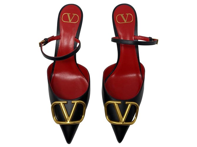 Valentino Garavani VALENTINO HELLS VLOGO MULES BRAND NEW Black Gold hardware Leather  ref.221805