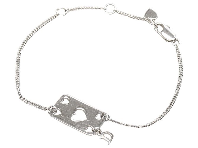 Dior Silver Heart Plate Charm Bracelet Silvery Metal  ref.221914