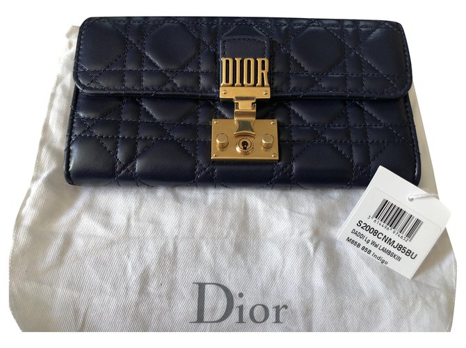 Christian Dior Viciado em carteira Azul escuro Couro  ref.222009