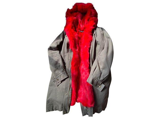 Autre Marque On parle de vous- Parka classico con cappuccio con fodera in pelliccia Rosso Verde scuro