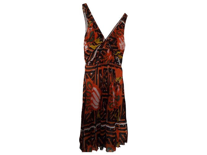 Prada Seidenkleid Braun Weiß Orange Gelb