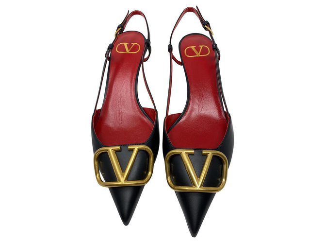 VALENTINO GARAVANI Valentino Garavani zapatos de salón destalonados VLOGO de piel Negro Gold hardware Cuero  ref.222026
