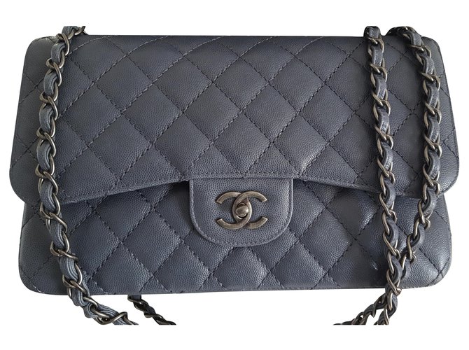 Classique Chanel timeless JUMBO Cuir Gris  ref.222030