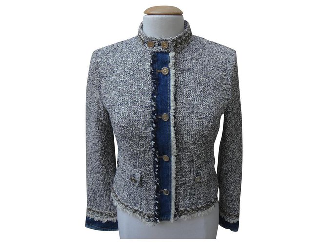 Dolce & Gabbana Giacche Blu Crudo Cotone Poliestere Tweed Poliammide  ref.222069