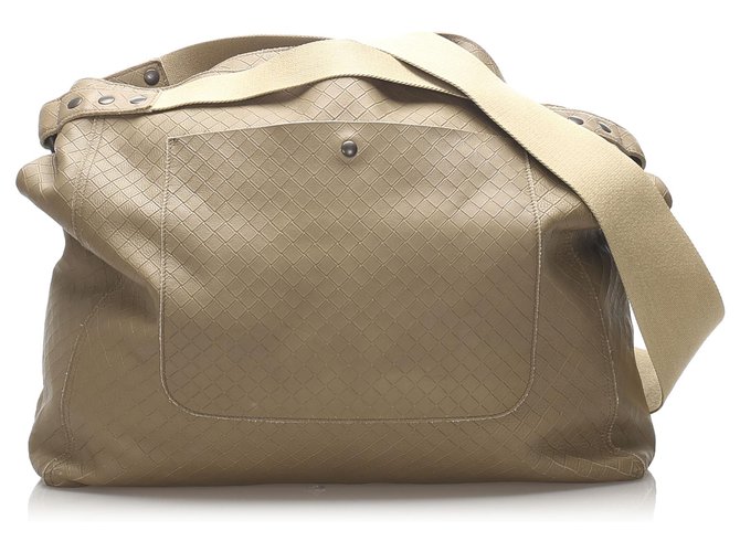 Bottega Veneta Brown Intrecciomirage Leather Travel Bag Beige Cloth Pony-style calfskin Cloth  ref.222172