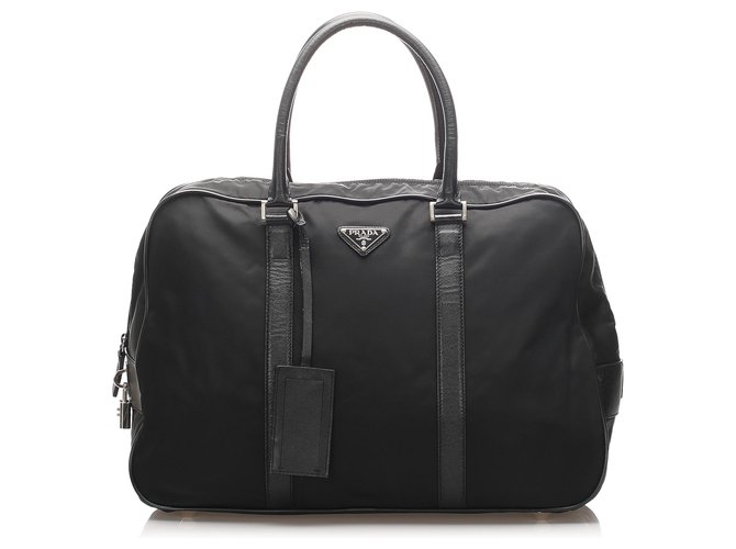 Prada Black Tessuto Travel Bag Leather Pony-style calfskin Nylon Cloth  ref.222181