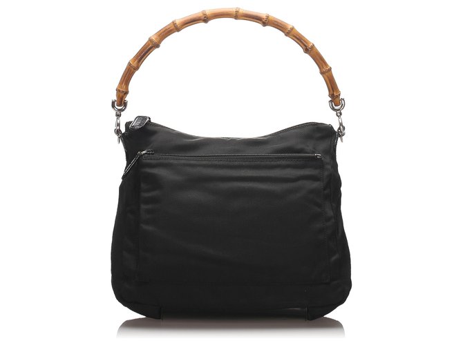 Gucci Black Bamboo Nylon Shoulder Bag Leather Pony-style calfskin Cloth  ref.222197