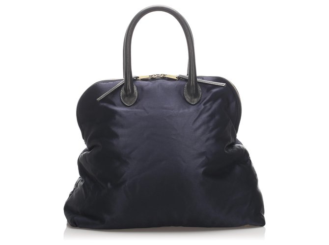 Céline Celine Blue Nylon Handbag Dark blue Leather Pony-style calfskin Cloth  ref.222201