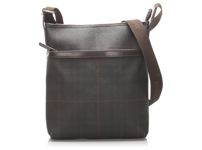 Burberry Brown Smoke Check Coated Canvas Crossbody Dark brown Leather Cloth Pony-style calfskin Cloth  ref.222206