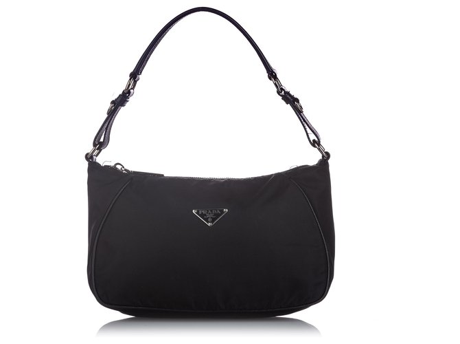 Prada Black Tessuto Shoulder Bag Leather Pony-style calfskin Nylon Cloth  ref.222216