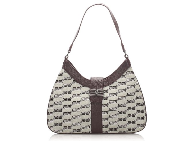 Bolsa de ombro de lona branca Balenciaga Marrom Branco Castanho escuro Couro Bezerro-como bezerro Pano  ref.222234